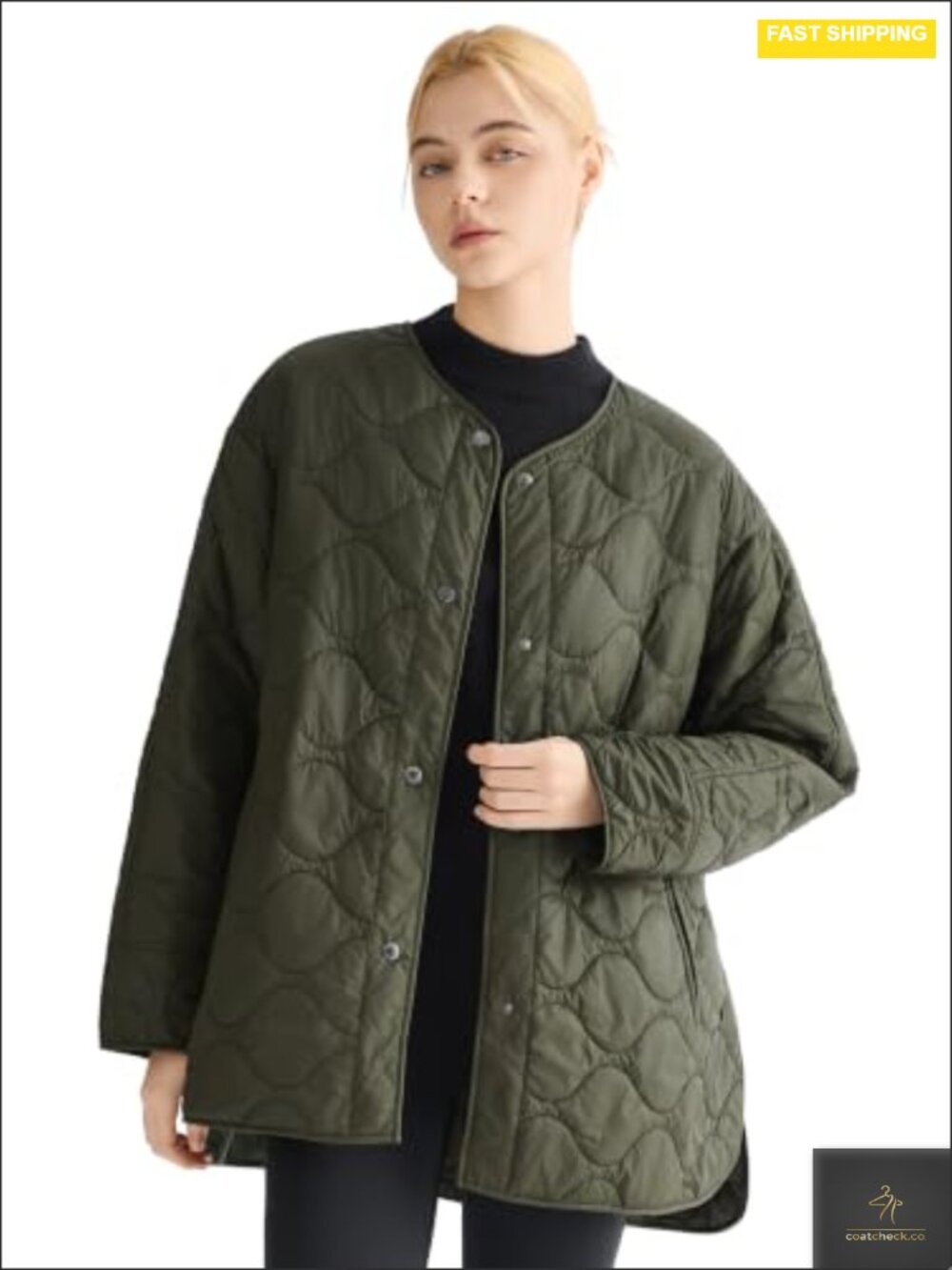 Oversized Quilted Lightweight Jacket Waterproof Puffer with Pockets